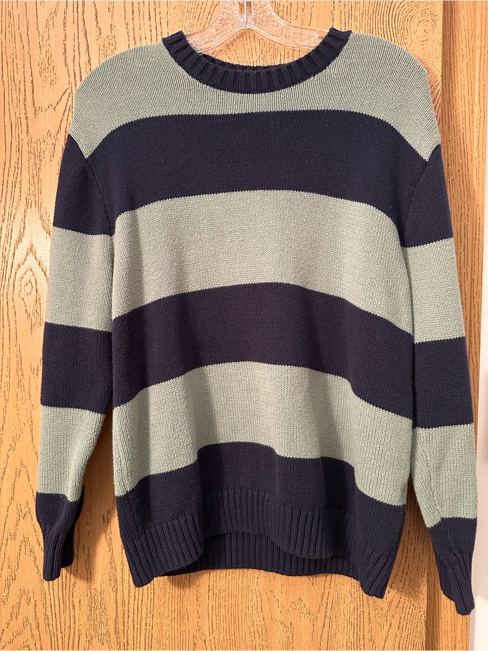 Hollister women’s Navy and Sage Wide-Stripe Crewneck Sweater